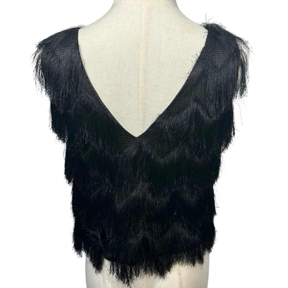 ZARA BASICS Women's Black Fringe Crewneck Pullover Tank‎ Top Cropped Sz S - Picture 2 of 11